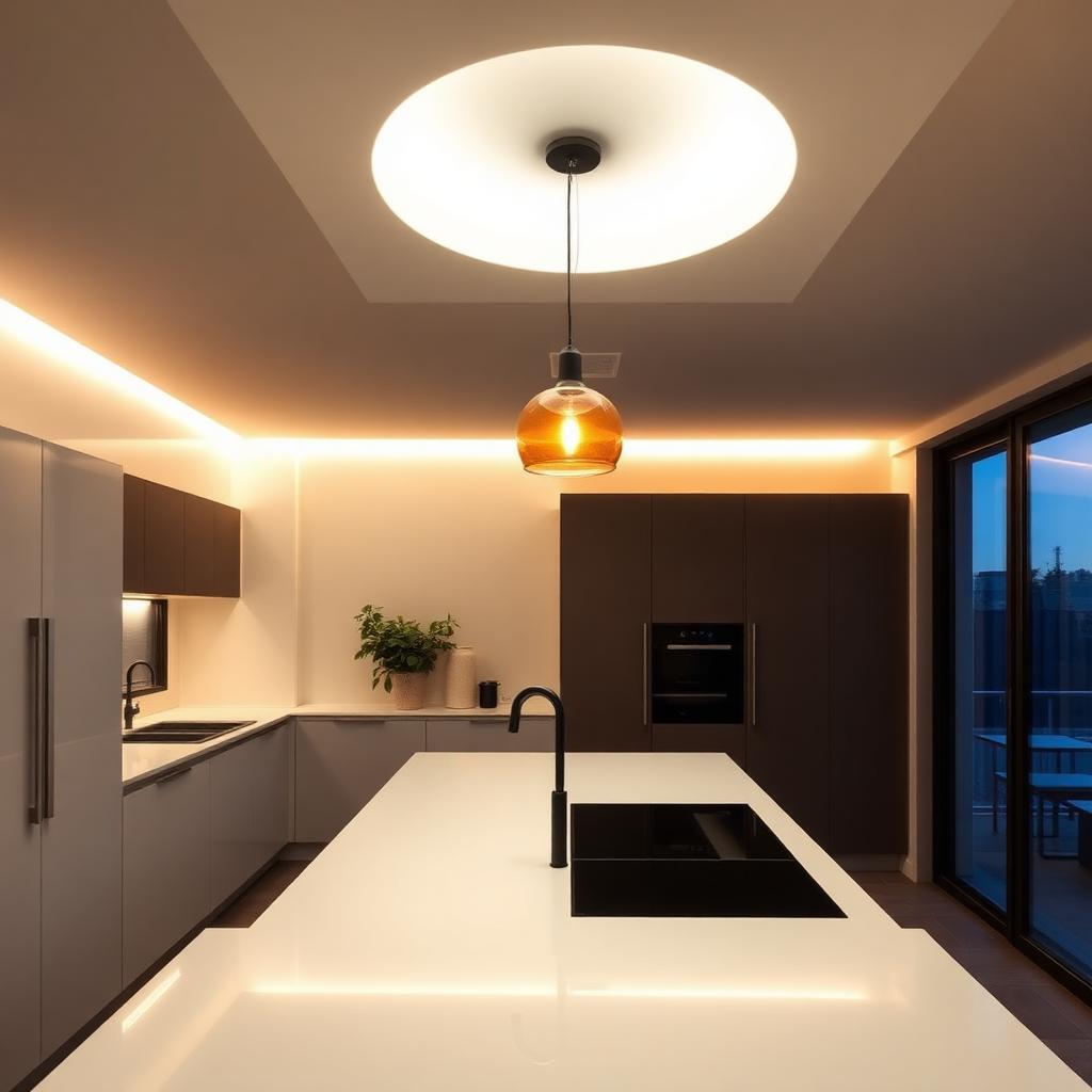 Modern kitchen with recessed lighting