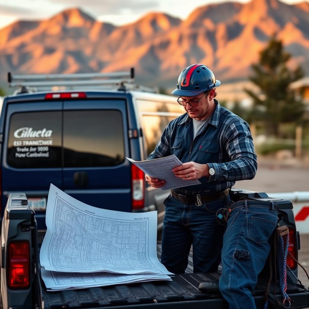 Crew reviewing blueprints