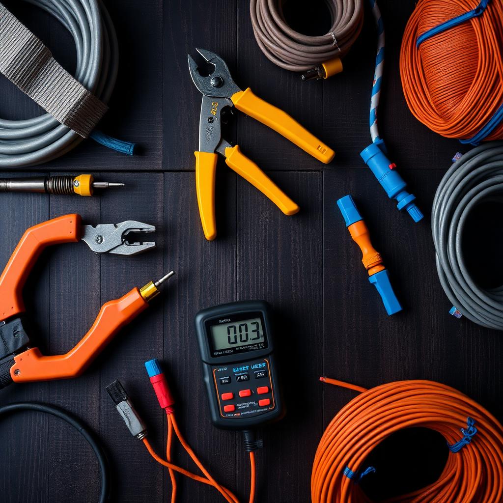 Flat-lay of electrical tools